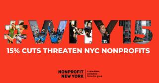 Red background with the text, "#Why15" 15% cuts threaten nonprofits.